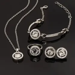 Luxury Sparkle Round Zircon Necklace Stud Earring Set